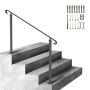 VEVOR Main courante en fer forgé, pour rampe d'escalier extérieure à 2 ou 3 marches, main courante réglable pour porche avant, rampe de transition noire pour marches en béton ou escaliers en bois avec kit d'installation