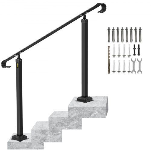 VEVOR Handrails for Outdoor Steps, Fit 3-5 Steps Outdoor Stair Railing, Wrought Iron Handrail, Flexible Front Porch Hand Rail, Black Transitional Hand railings for Concrete Steps or Wooden Stairs