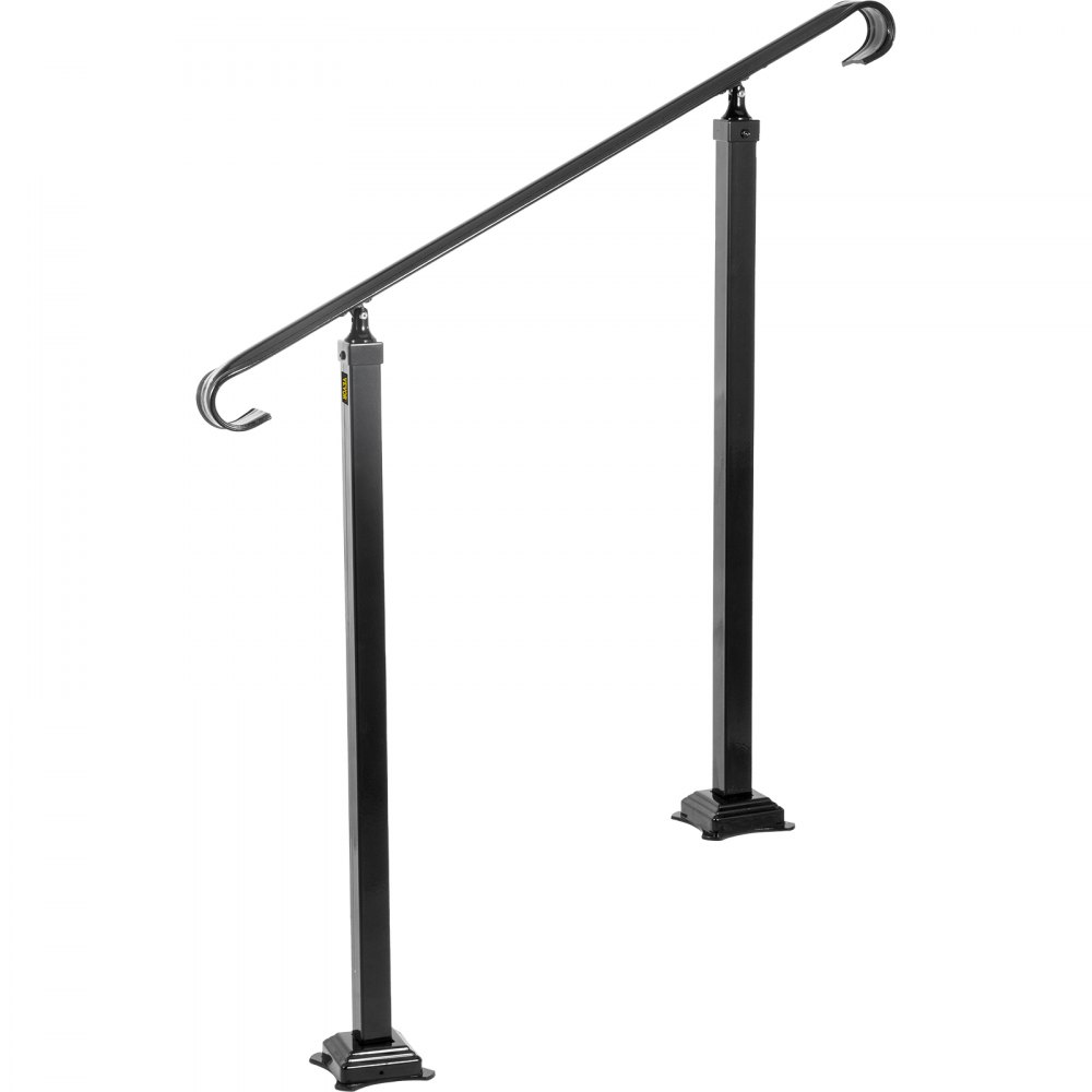 Pasamanos de hierro forjado VEVOR, apto para barandilla de escalera exterior de 3 a 5 escalones, pasamanos de porche delantero ajustable, pasamanos de transición negros para escalones de hormigón o escaleras de madera con kit de instalación