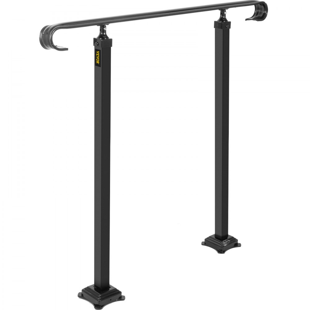 Pasamanos de hierro forjado VEVOR, apto para barandilla de escalera exterior de 3 a 5 escalones, pasamanos de porche delantero ajustable, pasamanos de transición negros para escalones de hormigón o escaleras de madera con kit de instalación