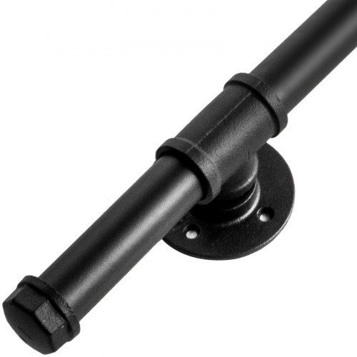 VEVOR Wall Handrail 10ft Iron Stair Rail 200lbs Capacity Steel Pipe Black Modern Handrails for Indoor and Outdoor Decoration
