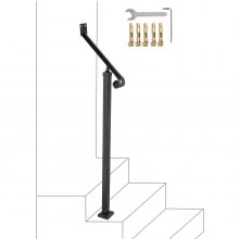 VEVOR Iron Handrails for Outdoor Steps 1 Step Railings 40mm Pipe Iron Handrail Stair Railings for Steps Black Iron Railings for Steps Wrought Iron Handrail Step Railing Handrails