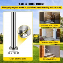 VEVOR Step Handrail 1 Steps Stainless Steel Stair Railing for Indoor or Outdoor Use Step Railing Handrails Metal Hand Rails for Steps, 80 x 90 cm, Silver