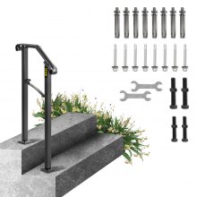 VEVOR Handrails for Outdoor Steps, Fit 1 or 2 Steps Outdoor Stair Railing, Arch#1 Wrought Iron Handrail, Flexible Porch Railing, Black Transitional Handrails for Concrete Steps or Wooden Stairs