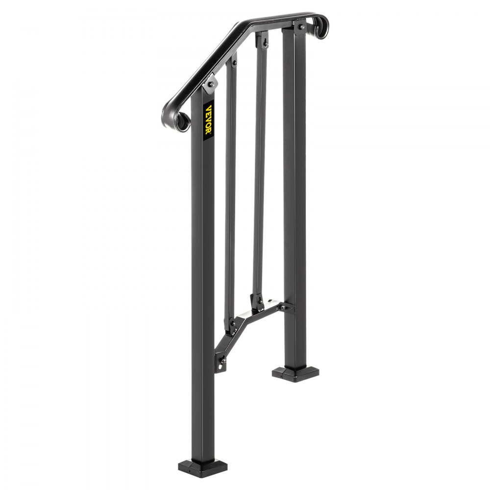 VEVOR Handrails for Outdoor Steps, Fit 1 or 2 Steps Outdoor Stair Railing, Picket#1 Wrought Iron Handrail, Flexible Porch Railing, Black Transitional Handrails for Concrete Steps or Wooden Stairs