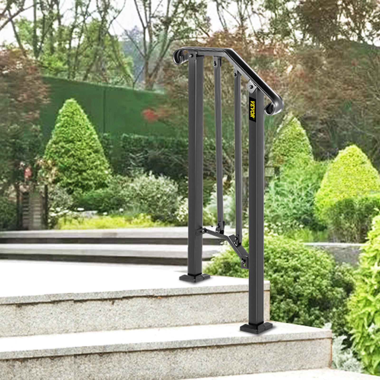 VEVOR Handrails for Outdoor Steps, Fit 1 or 2 Steps Outdoor Stair Railing, Picket#1 Wrought Iron Handrail, Flexible Porch Railing, Black Transitional Handrails for Concrete Steps or Wooden Stairs