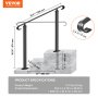 VEVOR outdoor handrails with specifications and measurements for a three-step staircase.