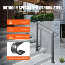 VEVOR Handrails for Outdoor Steps, Fit 1-3 Steps Outdoor Stair Railing, Wrought Iron Handrail, Adjustable Front Porch Hand Rail, Black Transitional Hand railings for Concrete Steps or Wooden Stairs