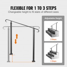VEVOR Handrails for Outdoor Steps, Fit 1-3 Steps Outdoor Stair Railing, Wrought Iron Handrail, Adjustable Front Porch Hand Rail, Black Transitional Hand railings for Concrete Steps or Wooden Stairs