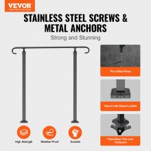 VEVOR Handrails for Outdoor Steps, Fit 1-3 Steps Outdoor Stair Railing, Wrought Iron Handrail, Adjustable Front Porch Hand Rail, Black Transitional Hand railings for Concrete Steps or Wooden Stairs