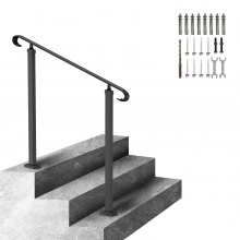 VEVOR Main courante en fer forgé, s'adapte à une rampe d'escalier extérieure de 1 ou 2 marches, main courante réglable pour porche avant, rampe de transition noire pour marches en béton ou escaliers en bois avec kit d'installation
