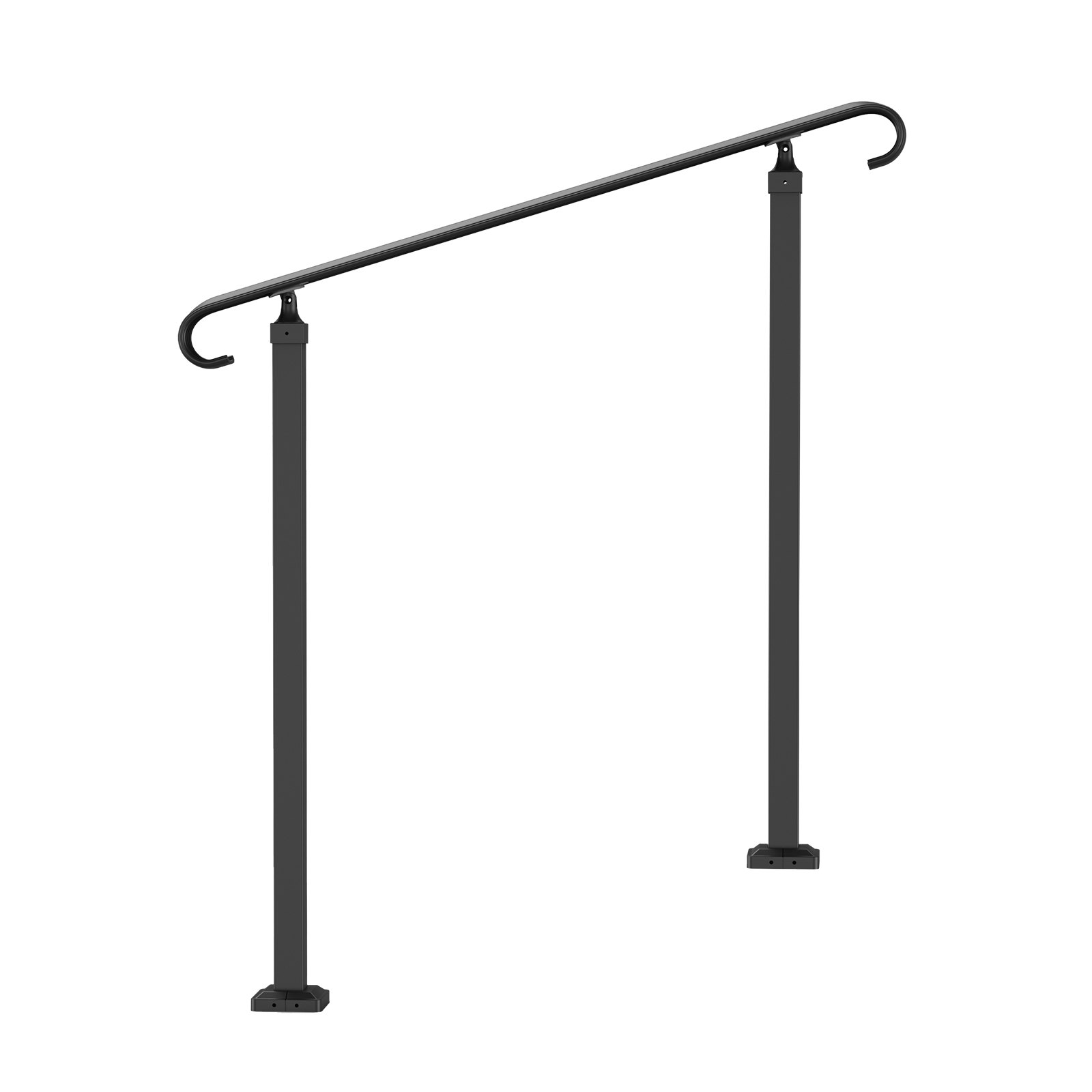 black VEVOR outdoor handrails with square posts and curved rail ends.