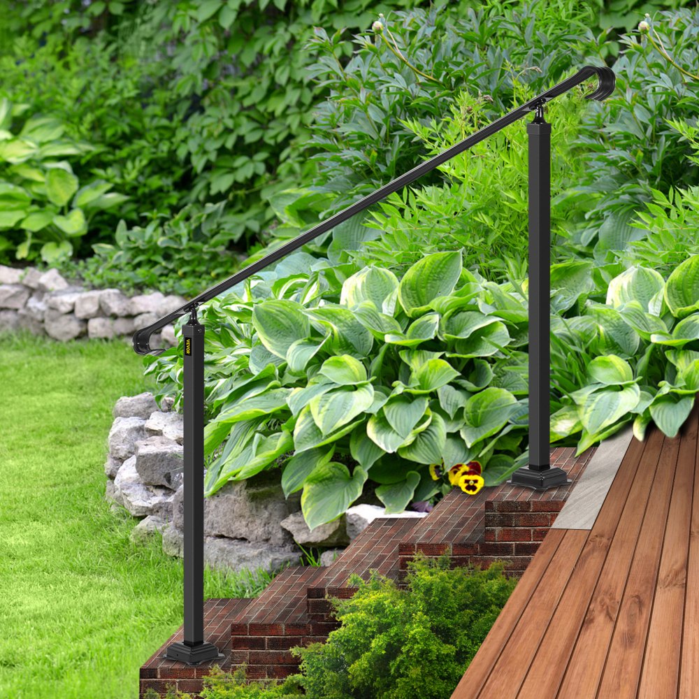 VEVOR Wrought Iron Handrail, Fit 5 to 7 Steps Outdoor Stair Railing, Adjustable Front Porch Hand Rail, Black Transitional Hand railings for Concrete Steps or Wooden Stairs with Installation Kit