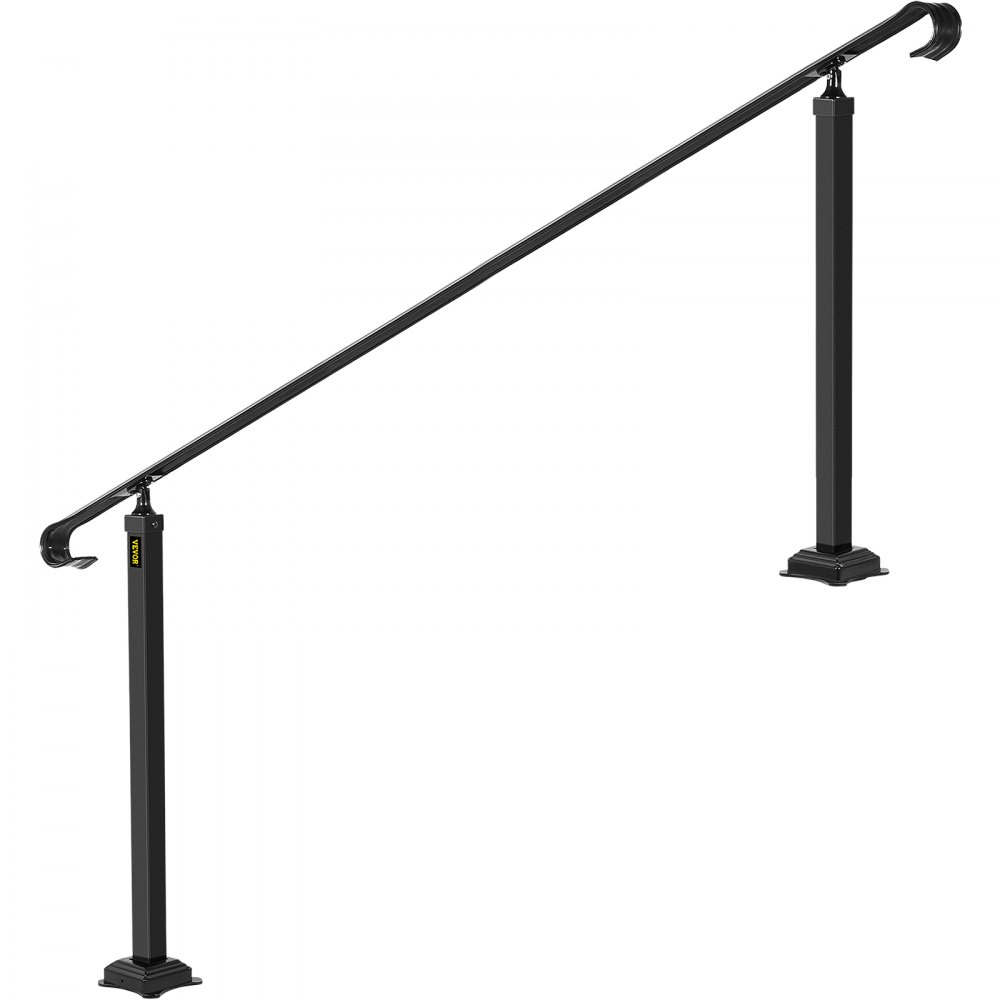 VEVOR Wrought Iron Handrail, Fit 5 to 7 Steps Outdoor Stair Railing, Adjustable Front Porch Hand Rail, Black Transitional Hand railings for Concrete Steps or Wooden Stairs with Installation Kit