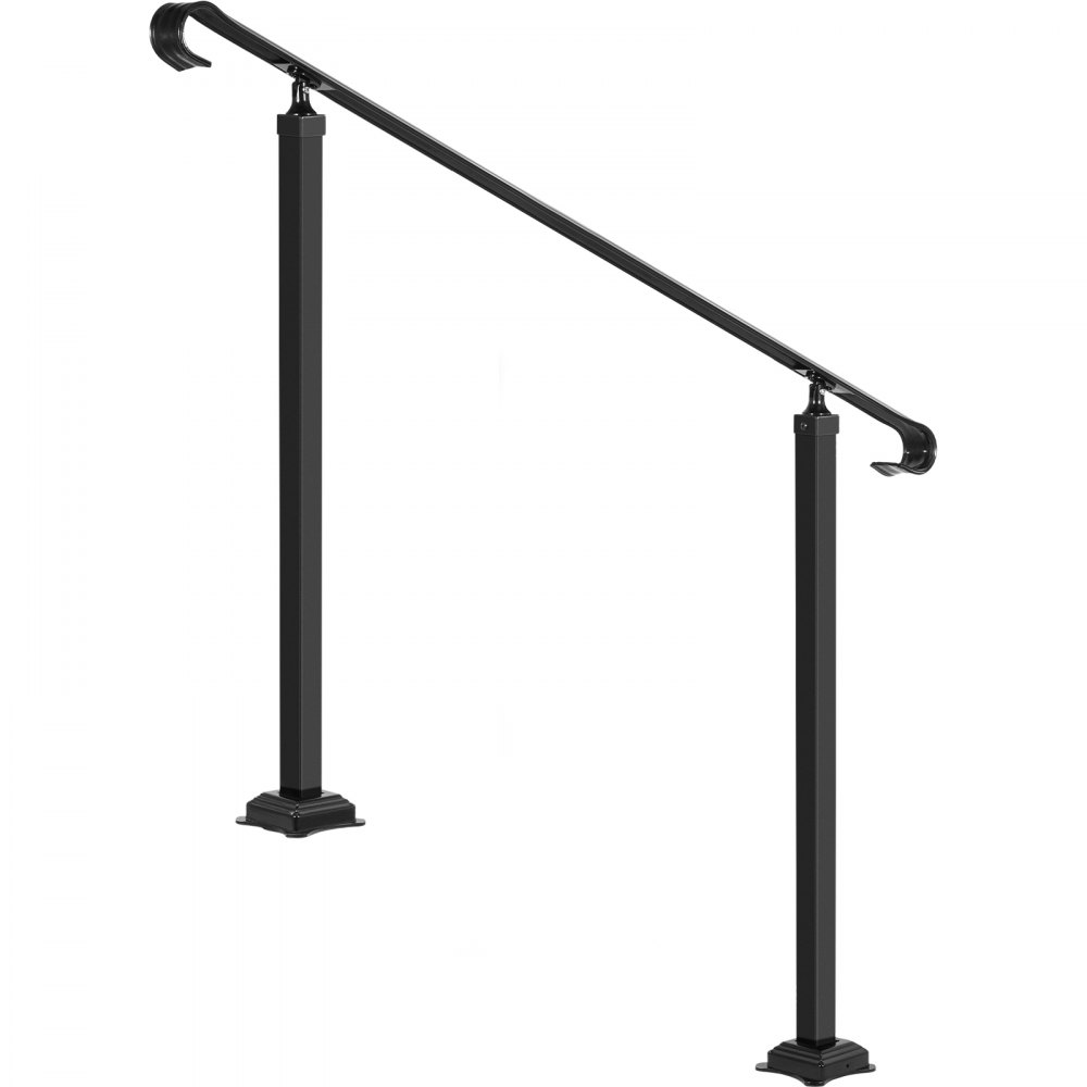 VEVOR Wrought Iron Handrail, Fit 6 or 8 Steps Outdoor Stair Railing, Adjustable Front Porch Hand Rail, Black Transitional Hand railings for Concrete Steps or Wooden Stairs with Installation Kit