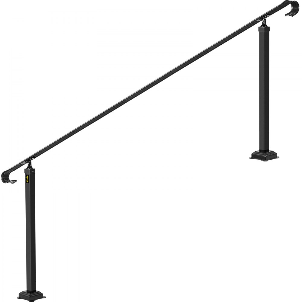 VEVOR Wrought Iron Handrail, Fit 6 or 8 Steps Outdoor Stair Railing, Adjustable Front Porch Hand Rail, Black Transitional Hand railings for Concrete Steps or Wooden Stairs with Installation Kit