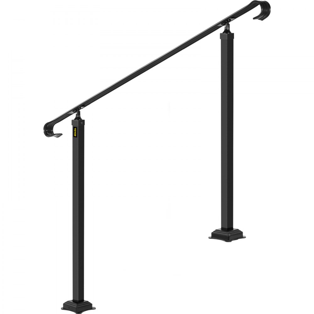 VEVOR Wrought Iron Handrail, Fit 6 or 8 Steps Outdoor Stair Railing, Adjustable Front Porch Hand Rail, Black Transitional Hand railings for Concrete Steps or Wooden Stairs with Installation Kit