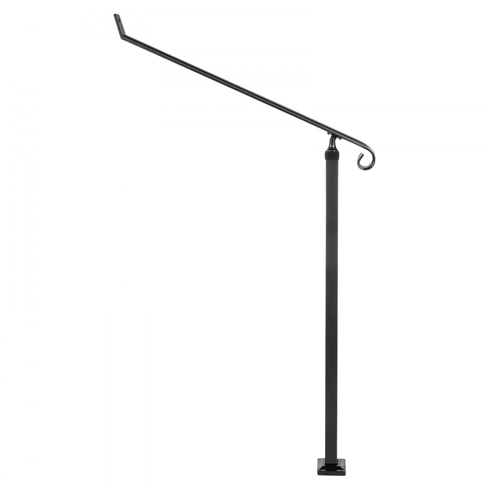 VEVOR Handrails for Outdoor Steps 1-2 Step Railings Wrought Iron Handrail Stair Railings for Steps Black Iron Railings for Steps Wall and Floor Mounted with Installation Kit