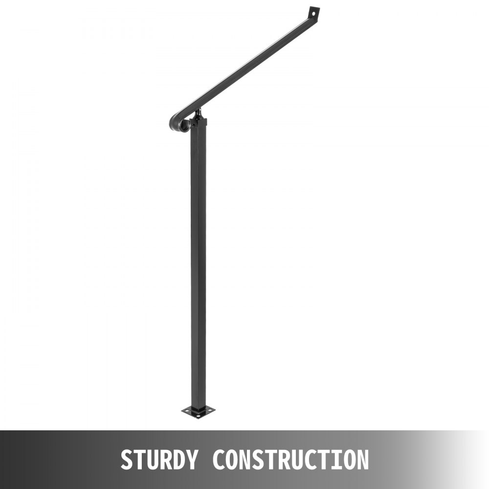 VEVOR Handrails for Outdoor Steps 1-2 Step Railings Wrought Iron Handrail Stair Railings for Steps Black Iron Railings for Steps Wall and Floor Mounted with Installation Kit