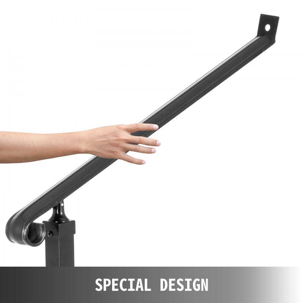 VEVOR Handrails for Outdoor Steps 1-2 Step Railings Wrought Iron Handrail Stair Railings for Steps Black Iron Railings for Steps Wall and Floor Mounted with Installation Kit