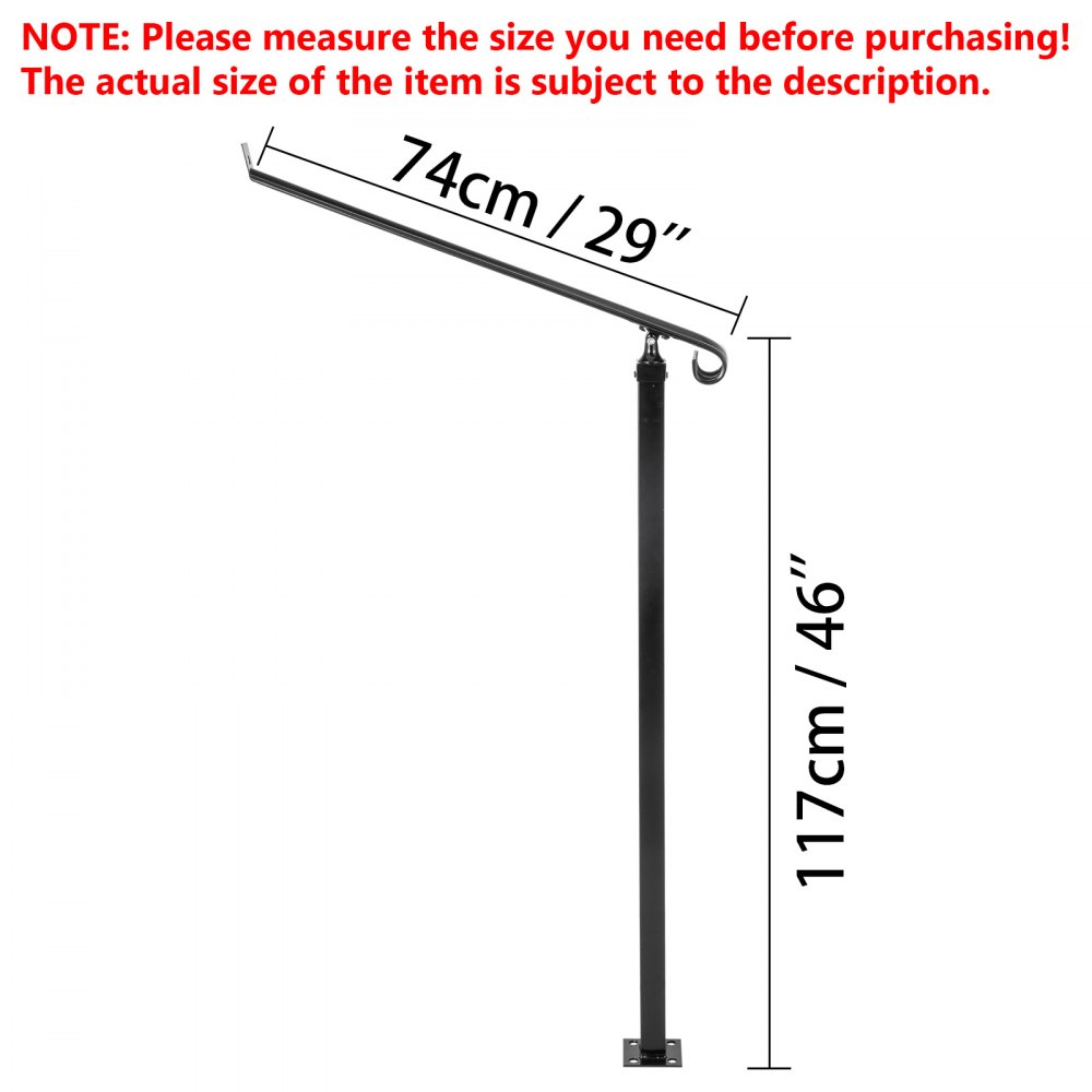 VEVOR Handrails for Outdoor Steps 1-2 Step Railings Wrought Iron Handrail Stair Railings for Steps Black Iron Railings for Steps Wall and Floor Mounted with Installation Kit