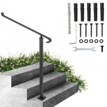 VEVOR 40mm Pipe Wrought Iron Handrail 2 Steps Handrails for Outdoor Steps Handrails Garden Railing Exterior Handrail Stair Railings for Steps with One Bolt Down Post