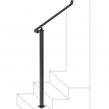 VEVOR Handrails for Outdoor Steps 1-2 Step Railings Wrought Iron Handrail Stair Railings for Steps Black Iron Railings for Steps Wall and Floor Mounted with Installation Kit
