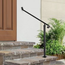 VEVOR Handrails for Outdoor Steps 2-3 Step Railings Wrought Iron Handrail Stair Railings for Steps Black Iron Railings for Steps Wall and Floor Mounted with Installation Kit