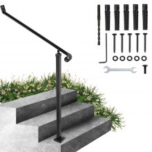 VEVOR Handrails for Outdoor Steps 2-3 Step Railings Wrought Iron Handrail Stair Railings for Steps Black Iron Railings for Steps Wall and Floor Mounted with Installation Kit