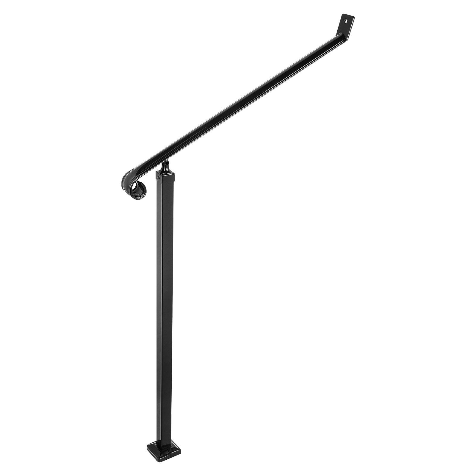 VEVOR Handrails for Outdoor Steps 1-2 Step Railings Wrought Iron Handrail Stair Railings for Steps Black Iron Railings for Steps Wall and Floor Mounted with Installation Kit