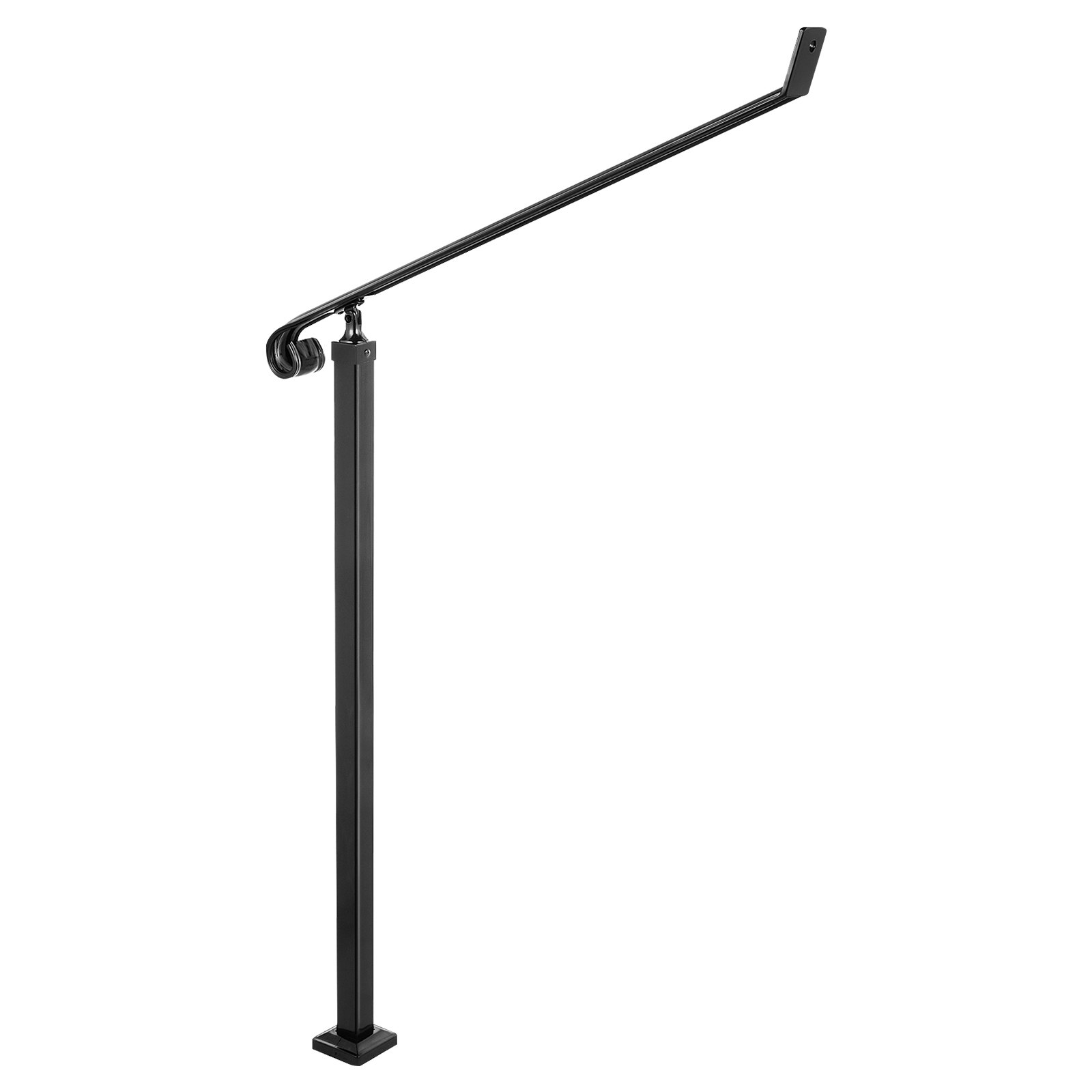 VEVOR Handrails for Outdoor Steps 1-2 Step Railings Wrought Iron Handrail Stair Railings for Steps Black Iron Railings for Steps Wall and Floor Mounted with Installation Kit
