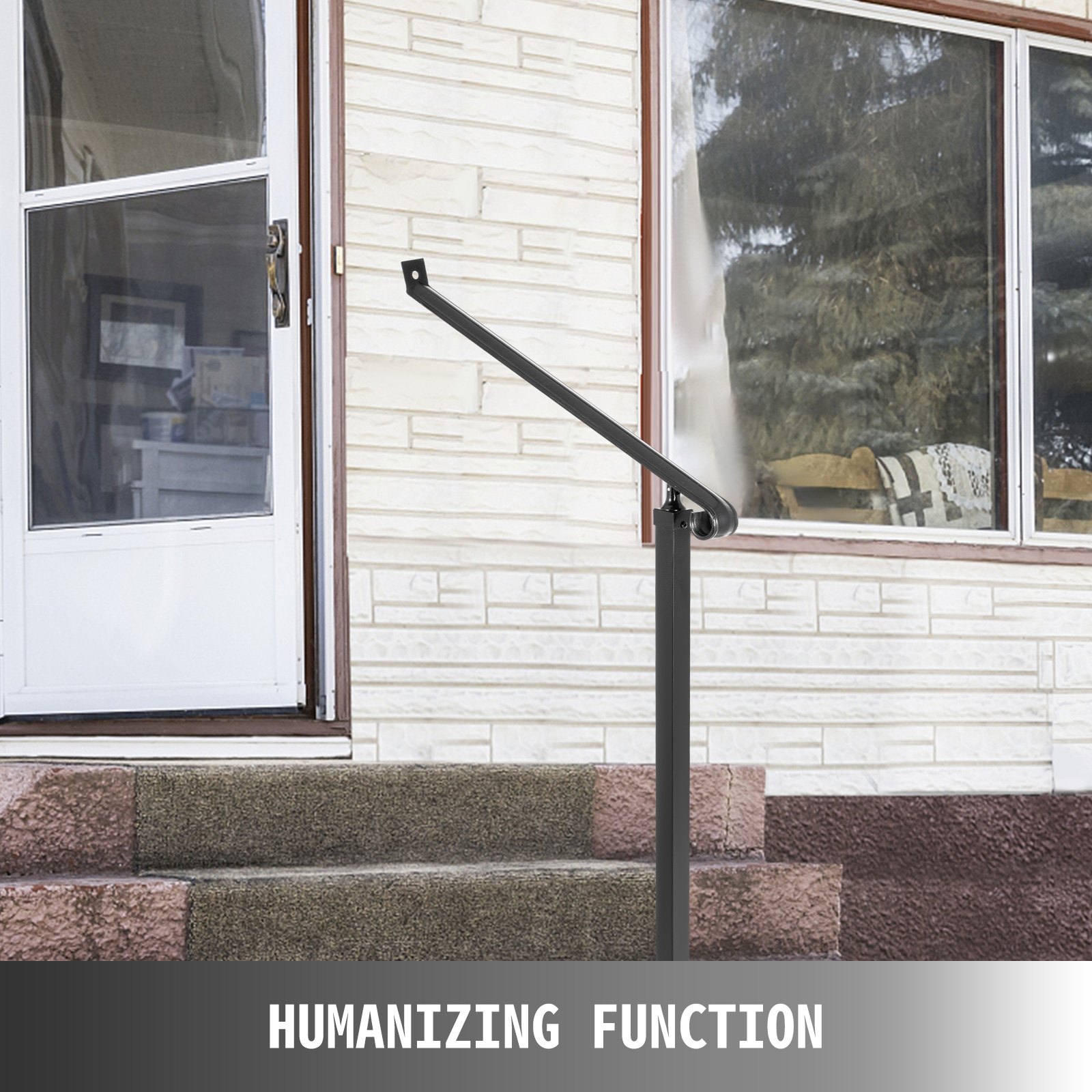VEVOR Handrails for Outdoor Steps 1-2 Step Railings Wrought Iron Handrail Stair Railings for Steps Black Iron Railings for Steps Wall and Floor Mounted with Installation Kit