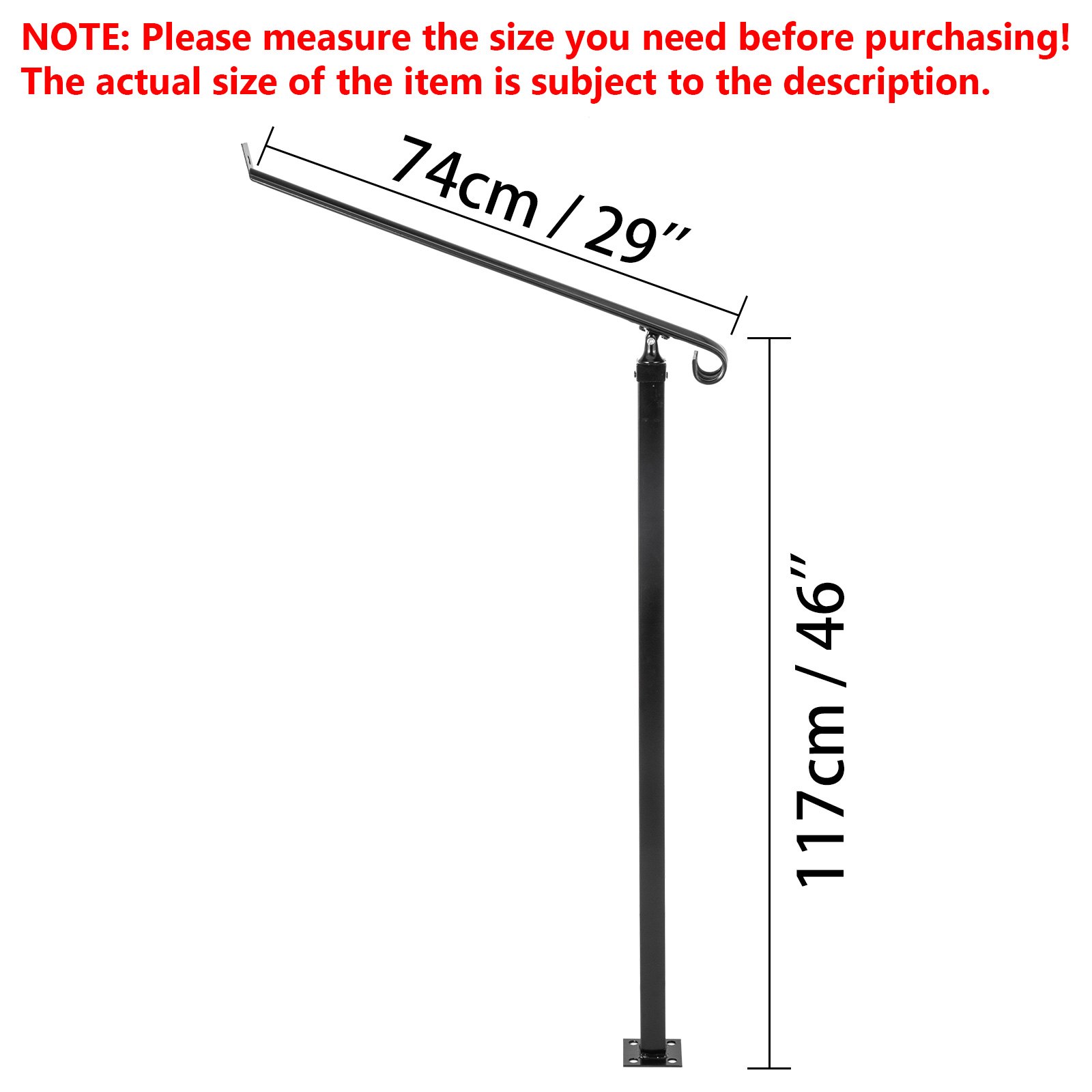 VEVOR Handrails for Outdoor Steps 1-2 Step Railings Wrought Iron Handrail Stair Railings for Steps Black Iron Railings for Steps Wall and Floor Mounted with Installation Kit