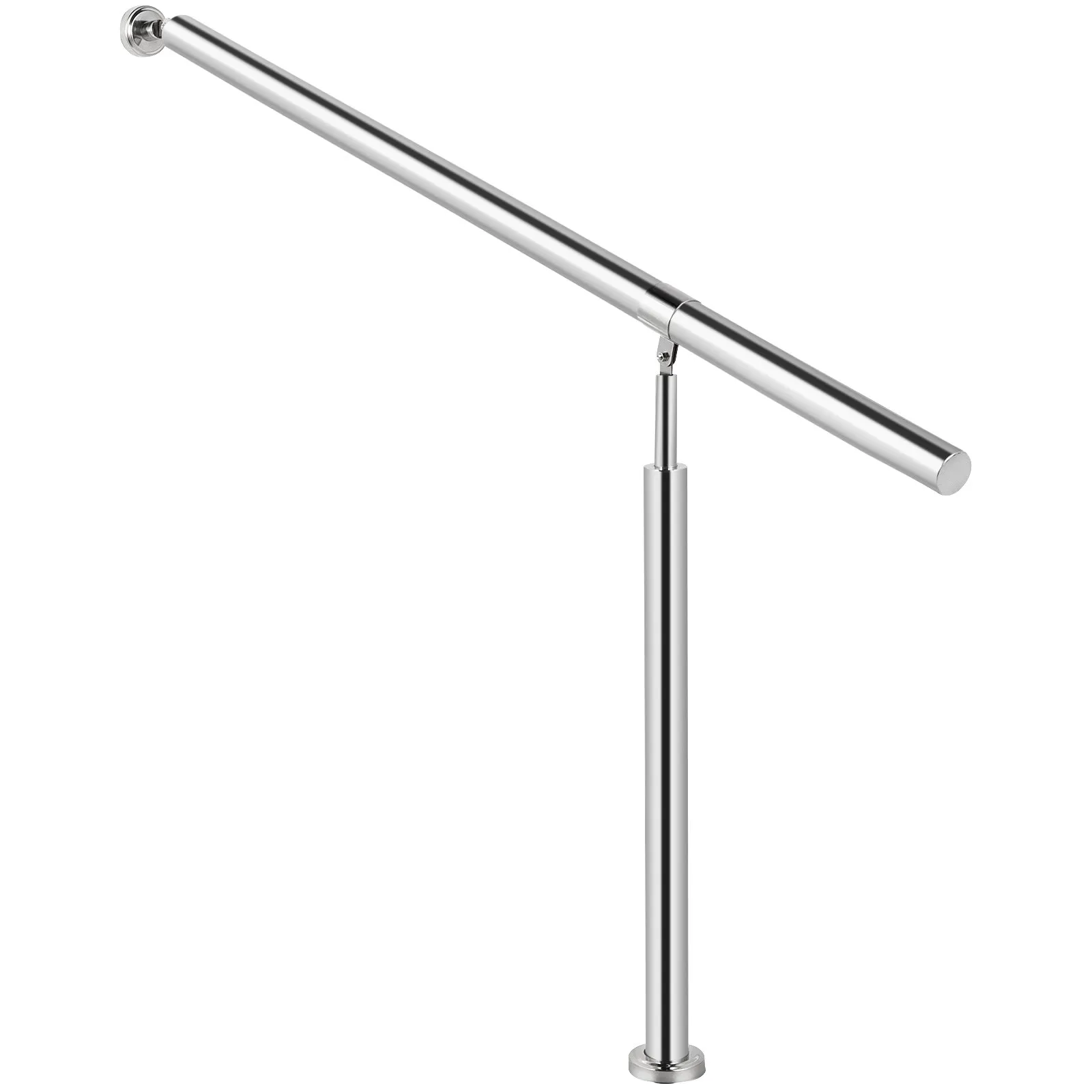 stainless steel step handrail with sleek, modern design and sturdy base.