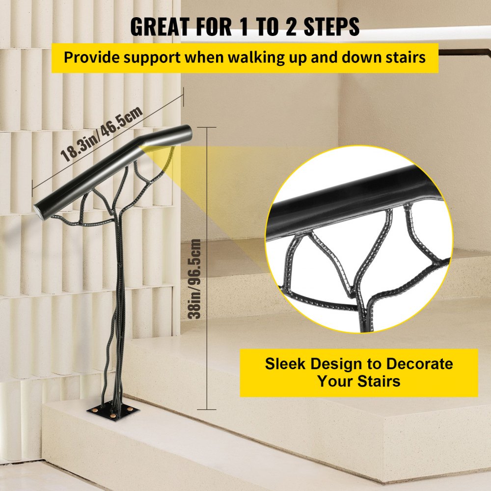 2-Step Handrail Single Post Handrail Branch-Type Metal Handrail for Stairs Steel