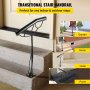 VEVOR 2-Step Single Post Branch-Type Metal Material Stair Hand Rail with Installation Kit 18L x 38H Inch Wrought Iron Handrails, Black