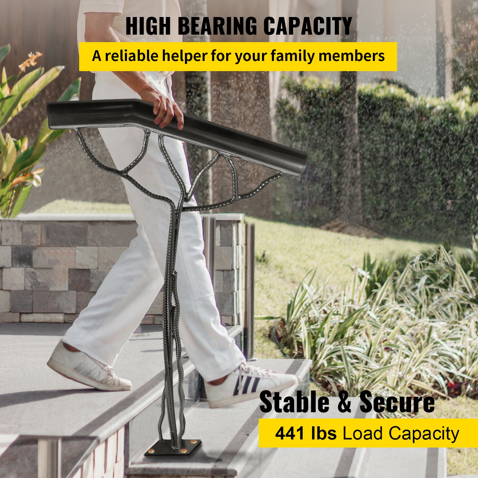 2-Step Handrail Single Post Handrail Branch-Type Metal Handrail for Stairs Steel