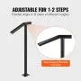 VEVOR Round Type Metal Handrail Step Handrail 2 Steps Handrails for Outdoor Steps Handrails 18L x 38H Inch Steps Stair Railing for Steps with One Bolt Down Post