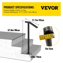 VEVOR Round Type Metal Handrail Step Handrail 2 Steps Handrails for Outdoor Steps Handrails 18L x 38H Inch Steps Stair Railing for Steps with One Bolt Down Post