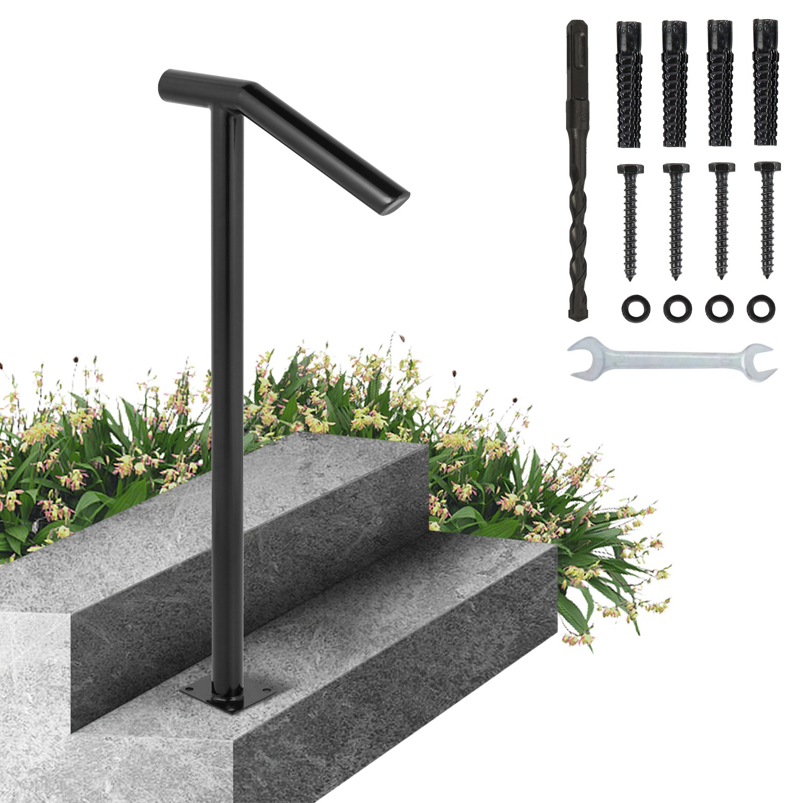 Rampe d'escalier 2 étapes, Main Courante pour Escalier Extérieur, Hauteur 96 cm, Barre d'escalier en Fer Garde-corps pour Escalier Antirouille Porche Jardin Garage âgés Enceintes, Noir Mate Rampe d'escalier 2 étapes, Main Courante pour Escalier Extérieur, Hauteur 96 cm, Barre d'escalier en Fer Garde-corps pour Escalier Antirouille Porche Jardin Garage âgés Enceintes, Noir Mate