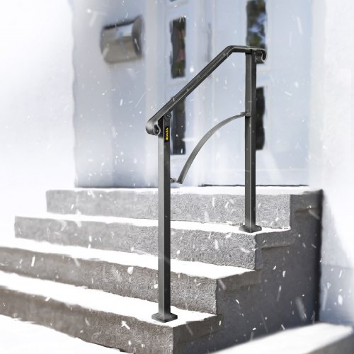 VEVOR Handrails for Outdoor Steps, Fit 2 or 3 Steps Outdoor Stair Railing, Arch#2 Wrought Iron Handrail, Flexible Porch Railing, Black Transitional Handrails for Concrete Steps or Wooden Stairs
