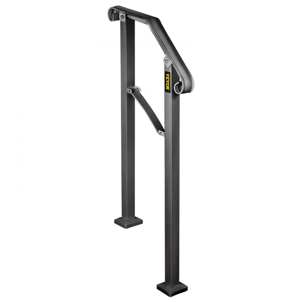 VEVOR Handrails for Outdoor Steps, Fit 2 or 3 Steps Outdoor Stair Railing, Arch#2 Wrought Iron Handrail, Flexible Porch Railing, Black Transitional Handrails for Concrete Steps or Wooden Stairs