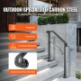 VEVOR outdoor handrails on concrete steps, featuring carbon steel, heatproof, rust-proof, corrosion-resistant qualities.