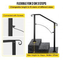 VEVOR Arc de main courante #2 pour rampe d'escalier noir mat à 2 ou 3 marches Main courante en fer forgé Garde-corps de transition noir pour marches en béton ou escaliers en bois avec kit d'installation