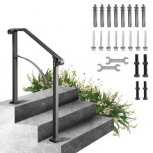 VEVOR Handrail Arch #2 Fits 2 or 3 Steps Matte Black Stair Rail Wrought Iron Handrail Black Transitional Hand railings for Concrete Steps or Wooden Stairs with Installation Kit