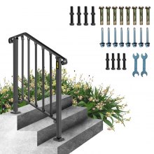 VEVOR Handrails for Outdoor Steps, Fit 2 or 3 Steps Outdoor Stair Railing, Picket#2 Wrought Iron Handrail, Flexible Porch Railing, Black Transitional Handrails for Concrete Steps or Wooden Stairs