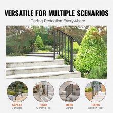 VEVOR Handrails for Outdoor Steps, Fit 2 or 3 Steps Outdoor Stair Railing, Picket#2 Wrought Iron Handrail, Flexible Porch Railing, Black Transitional Handrails for Concrete Steps or Wooden Stairs