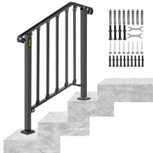 VEVOR Piquet de main courante #2 pour rampe d'escalier noir mat à 2 ou 3 marches Main courante en fer forgé Garde-corps de transition noir pour marches en béton ou escaliers en bois avec kit d'installation