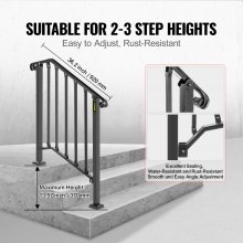 VEVOR Iron Step Handrail Outdoor Stairs 2 or 3 Steps Adjustable Black Handrail