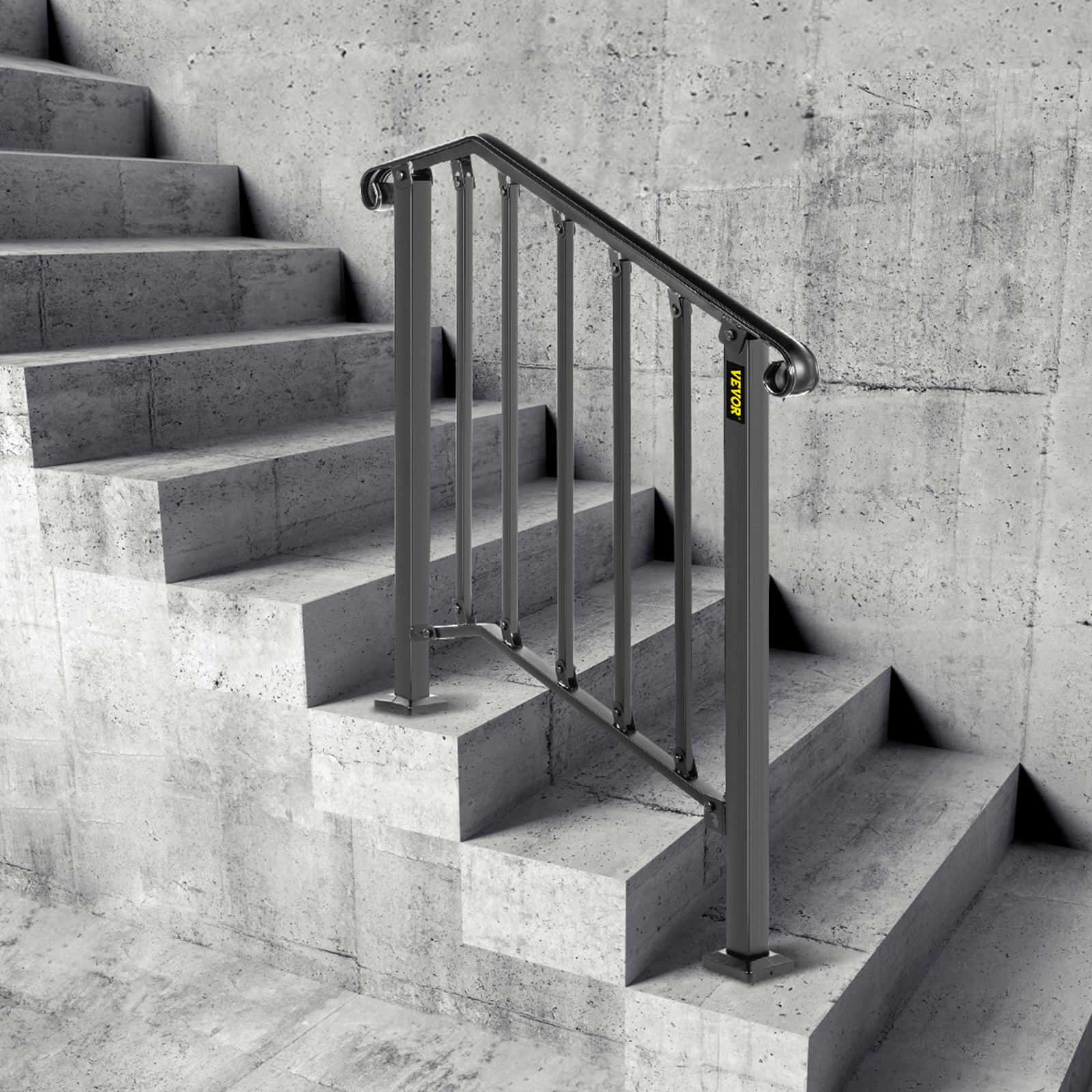 VEVOR Handrails for Outdoor Steps, Fit 2 or 3 Steps Outdoor Stair Railing, Picket#2 Wrought Iron Handrail, Flexible Porch Railing, Black Transitional Handrails for Concrete Steps or Wooden Stairs